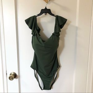 NEW Vince Camuto one piece swim suit olive green size 10